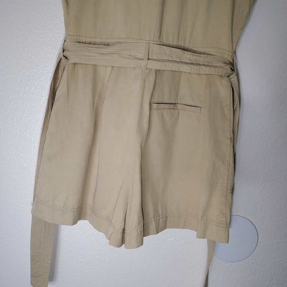 Madewell Beige Utility Romper Belted Short Sleeve Five Pockets Sz 6 Linen Blend - Picture 14 of 16